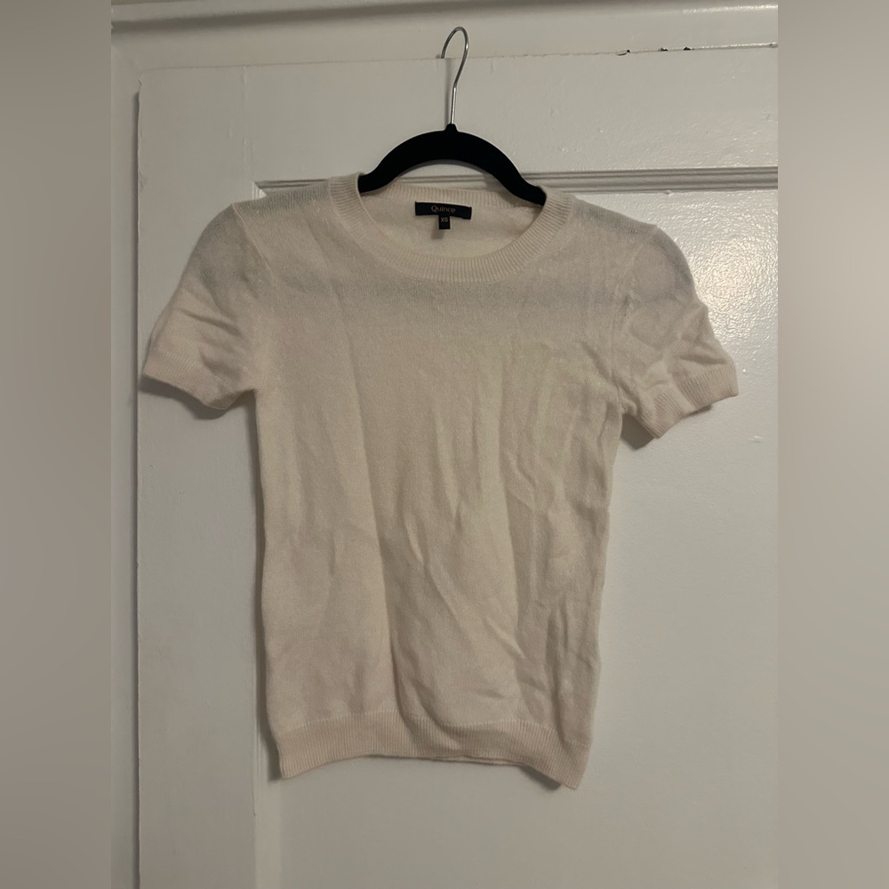 Like New Ivory Mongolian Cashmere Tee, Quince, Size XS.